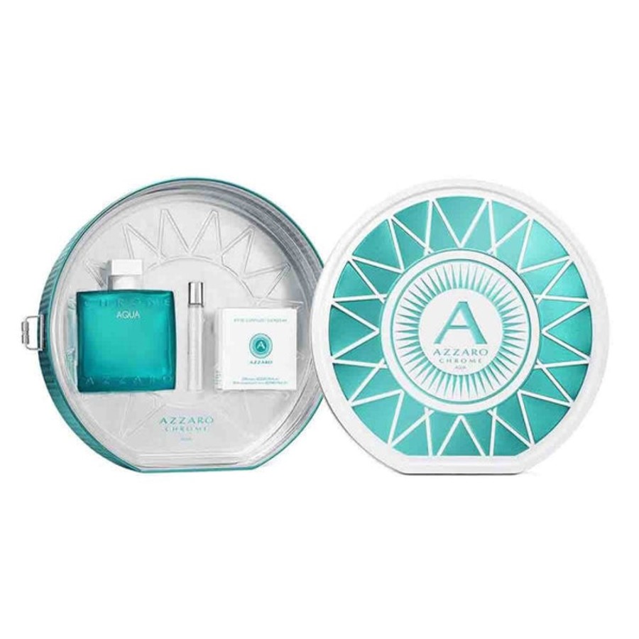 Set Caballero Ufemme | Set Azzaro Chrome Aqua (Perfume 100 Ml + Mini 7.5 Ml + Accesorio Para Celular) Cab